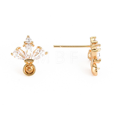 Brass Micro Pave Clear Cubic Zirconia Stud Earring Findings X-KK-S360-094-NF-1