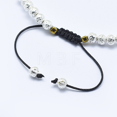 Electroplated Natural Lava Rock Braided Bead Bracelets BJEW-I258-B02-1