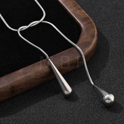 304 Stainless Steel Snake Chain Lariat Necklaces with Teardrop Ends NJEW-D300-02G-1