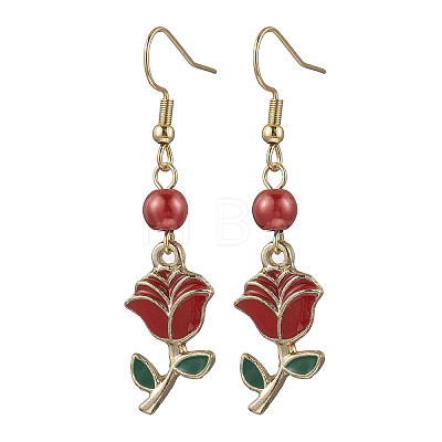 Valentine's Day Alloy Enamel Flower Dangle Earrings EJEW-JE06273-01-1