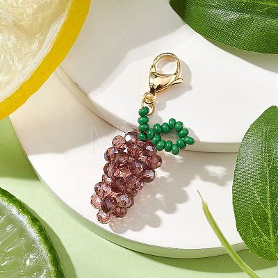 Glass Seed Beaded Grape Pendant Decoration HJEW-MZ00158-03-1