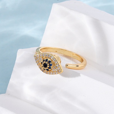 Brass Micro Pave Cubic Zirconia Rotating Cuff Rings RJEW-S636-02G-1