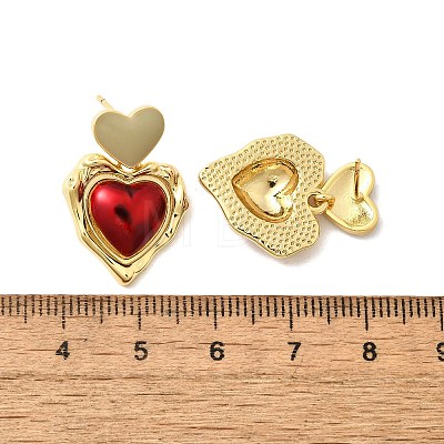 Heart Brass Enamel Stud Earrings EJEW-Z086-17G-02-1