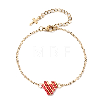 Glass Seed Beads Heart Link Bracelets BJEW-MZ00093-01-1