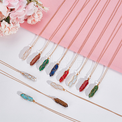 ANATTASOUL 12Pcs 12 Style Natural & Synthetic Mixed Gemstone Bullet Pendant Necklaces Set NJEW-AN0001-02-1