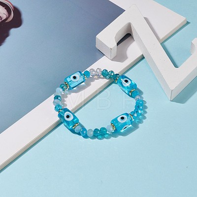 Column with Evil Eye Lampwork & Glass Beaded Stretch Bracelet for Women BJEW-JB08634-01-1