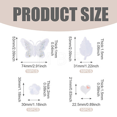 40Pcs 4 Styles Polyester Embroider Thread Iron on/Sew On Patches PATC-TA0001-45C-1