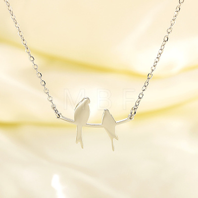 304 Stainless Steel Birds on the Branches Cutout Silhouette Pendant Necklaces for Women WG41729-02-1