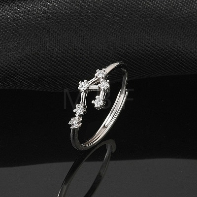 Constellations Rhodium Plated 925 Sterling Silver Micro Pave Clear Cubic Zirconia Adjustable Rings for Women RJEW-P130-01P-J-1