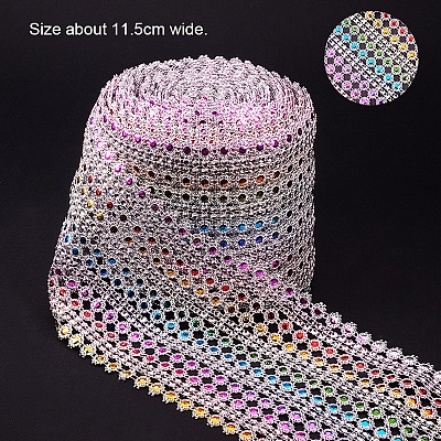 16 Rows Plastic Diamond Mesh Wrap Roll Rhinestone Ribbon Wedding Decoration OCOR-WH0031-B01-1
