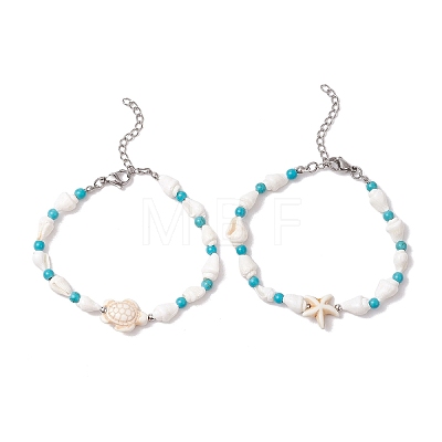 2Pcs 2 Styles Shell Beaded Bracelets BJEW-TA00586-02-1