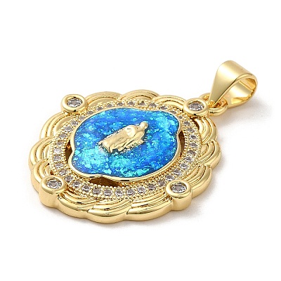 Rack Plating Brass Micro Pave Cubic Zirconia with Synthetic Opal Pendants KK-D088-29G-01-1