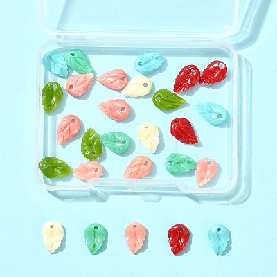 28Pcs 7 Colors Synthetic Coral Dyed Leaf Charms CORA-FS0001-01-1