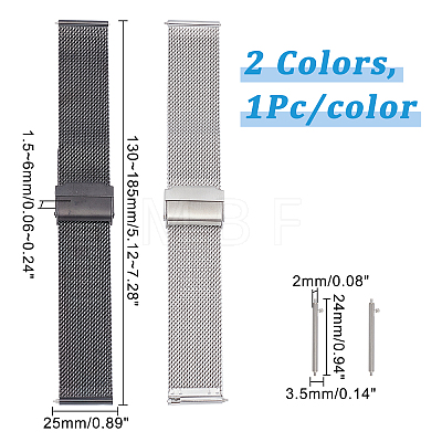2 Sets 2 Colors 304 Stainless Steel Mesh Chains Quick Release Watch Bands FIND-DC0001-21-1