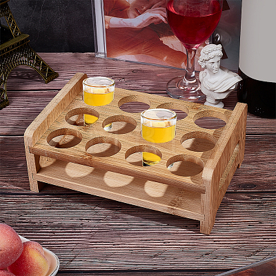 12 Round Holes Bamboo Shot Glasses Holders AJEW-WH0317-06-1