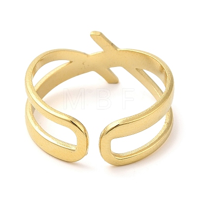 304 Stainless Steel Hollow Open Cuff Ring for Women RJEW-I098-18G-1