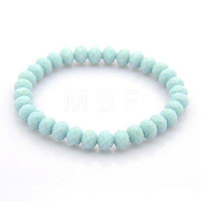 Faceted Opaque Solid Color Crystal Glass Rondelle Beads Stretch Bracelets BJEW-F072-M-1