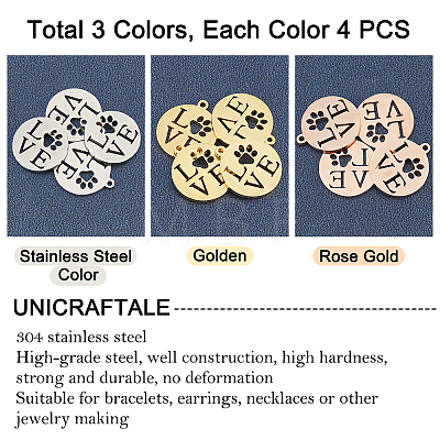 Unicraftale 12Pcs 3 Colors 304 Stainless Steel Pendants STAS-UN0024-29-1