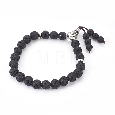 Natural Lava Rock and Agate Stretch Bracelets BJEW-JB03908-1