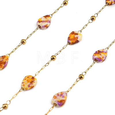 Handmade Stainless Steel & Natural Shell Beaded Link Chains SA-CBA6C37-01G-03-1