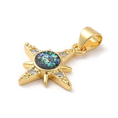 Rack Plating Brass Micro Pave Cubic Zirconia with Synthetic Opal Pendants KK-D088-26G-1