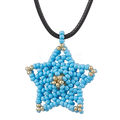 Glass Seed Beaded Star Pendant Necklaces NJEW-MZ00081-02-1