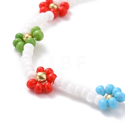 Handmade Daisy Flower Baking Paint & Dyed Glass Seed Beaded Stretch Bracelets BJEW-JB07668-01-1