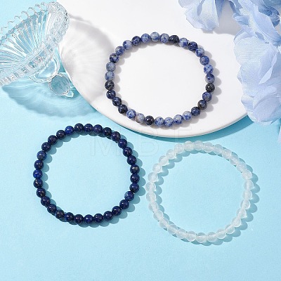 3Pcs 3 Style Natural Mixed Stone Round Beaded Stretch Bracelets BJEW-JB10178-03-1