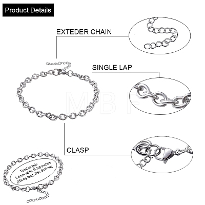 304 Stianless Steel Cable Chain Bracelet Making STAS-CJ0001-137-1