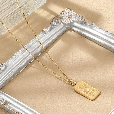 304 Stainless Steel Pave Opalite Rectangle Pendant Necklaces for Women Men NJEW-R018-05G-03-1