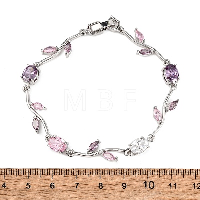 Brass Micro Pave Cubic Zirconia Link Bracelets for Women BJEW-H209-03P-1