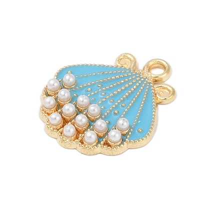 Alloy Enamel Pendants with Plastic Imitation Pearl FIND-Z070-04G-06-1