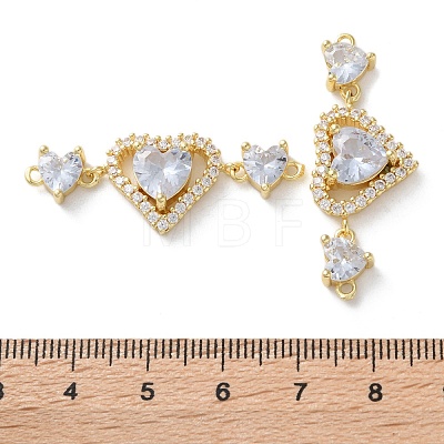 Rack Plating Brass Cubic Zirconia Triple Heart Connector Charm KK-C084-05G-03-1