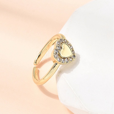 Brass Micro Pave Cubic Zirconia Cuff Open Rings for Women RJEW-B160-10G-1
