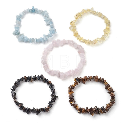 12 Constellation Natural Mixed Gemstone Chip Beaded Stretch Bracelets Sets for Women Men BJEW-JB10264-08-1