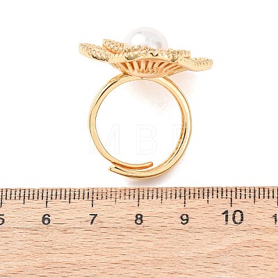 Adjustable Brass Micro Pave Clear Cubic Zirconia with ABS Plastic Pearl Cuff Rings RJEW-G368-04G-1