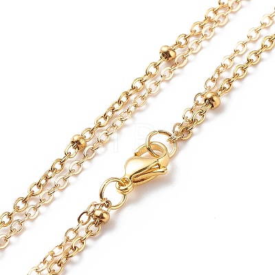 Brass Cable Chains & 304 Stainless Steel Satellite Chains Double Layered Necklace NJEW-JN04025-1