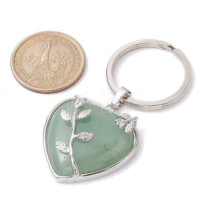 Natural Green Aventurine & Brass Heart Pendant Keychains KEYC-JKC00658-01-1