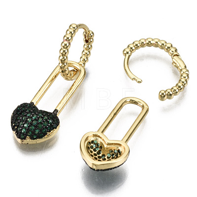 Brass Micro Pave Cubic Zirconia Dangle Huggie Hoop Earrings EJEW-S208-109C-NF-1