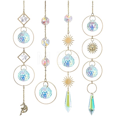 4Pcs Metal Ring & Sun Hanging Ornaments Set PW-WG46035-01-1