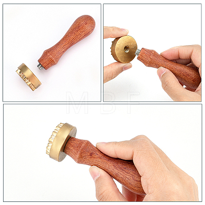 Olycraft 1Pc Pear Wood Handle with 1pc Brass Stamp Head DIY-OC0012-40D-1