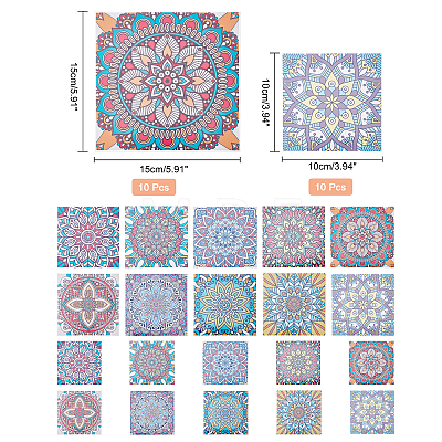 ARRICRAFT 2Sets 2 Style Square PVC Self-Adhesive Mandala Pattern Paper DIY-AR0001-89-1