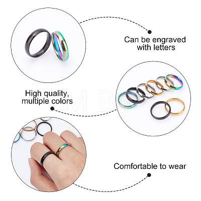 ARRICRAFT 8Pcs 4 Colors 304 Stainless Steel Simple Plain Band Finger Ring for Women RJEW-AR0002-01-1
