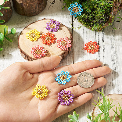 10Pcs 5 Styles Glass Seed Beaded Flower Pendants PALLOY-TA00388-1