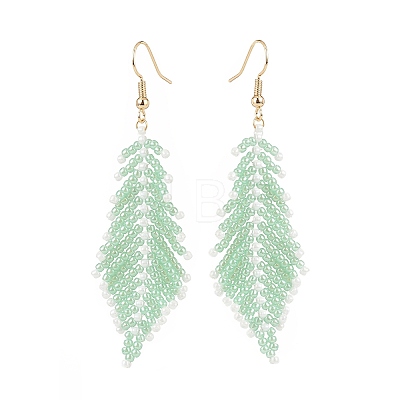 Japanese Seed Braided Feather Dangle Earrings EJEW-MZ00001-1