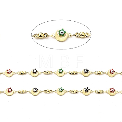 Handmade Eco-friendly Brass Enamel Moon & Star with Evil Eye Link Chain CHC-I045-20G-1