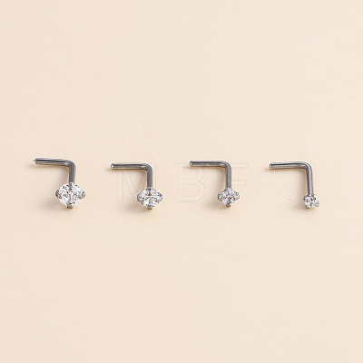 316 Surgical Stainless Steel Crystal Rhinetone Flat Round L-Shaped Nose Rings WGCD50A-01-1