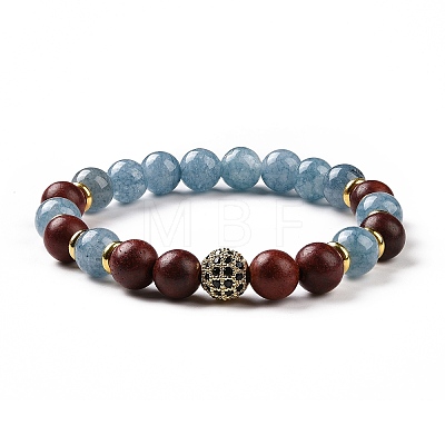 4Pcs Natural Larvikite & Quartz(Dyed) & Lava Rock & Lapis Lazuli and Wood Beads Stretch Bracelets Set BJEW-JB08934-1