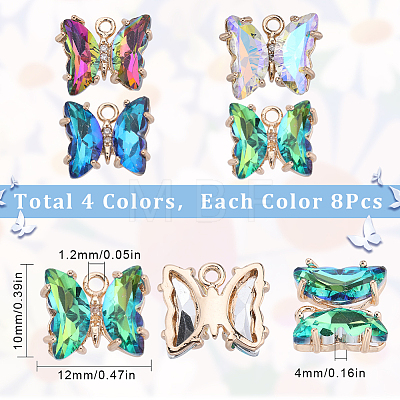 32Pcs 4 Colors Brass with Glass Charms KK-SC0003-57-1