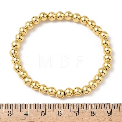 Brass Round Beaded Stretch Bracelets for Men Women BJEW-B148-05D-G-1